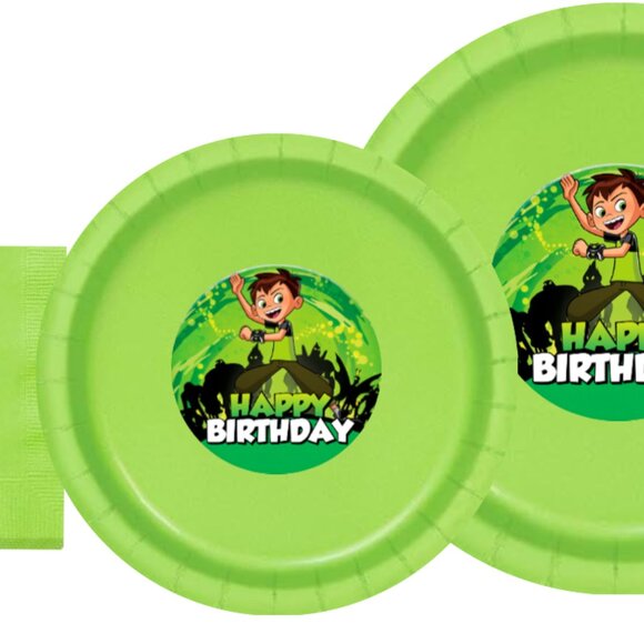Happy Birthday Party Plates and Napkins Set, Lime Green Design, 45 Piece - Picture 2 of 4